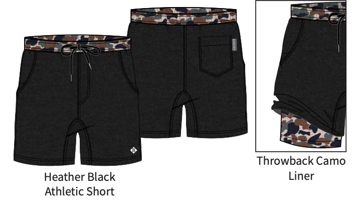 Burlebo Heather Black- Throwback Camo Liner- Athletic Short